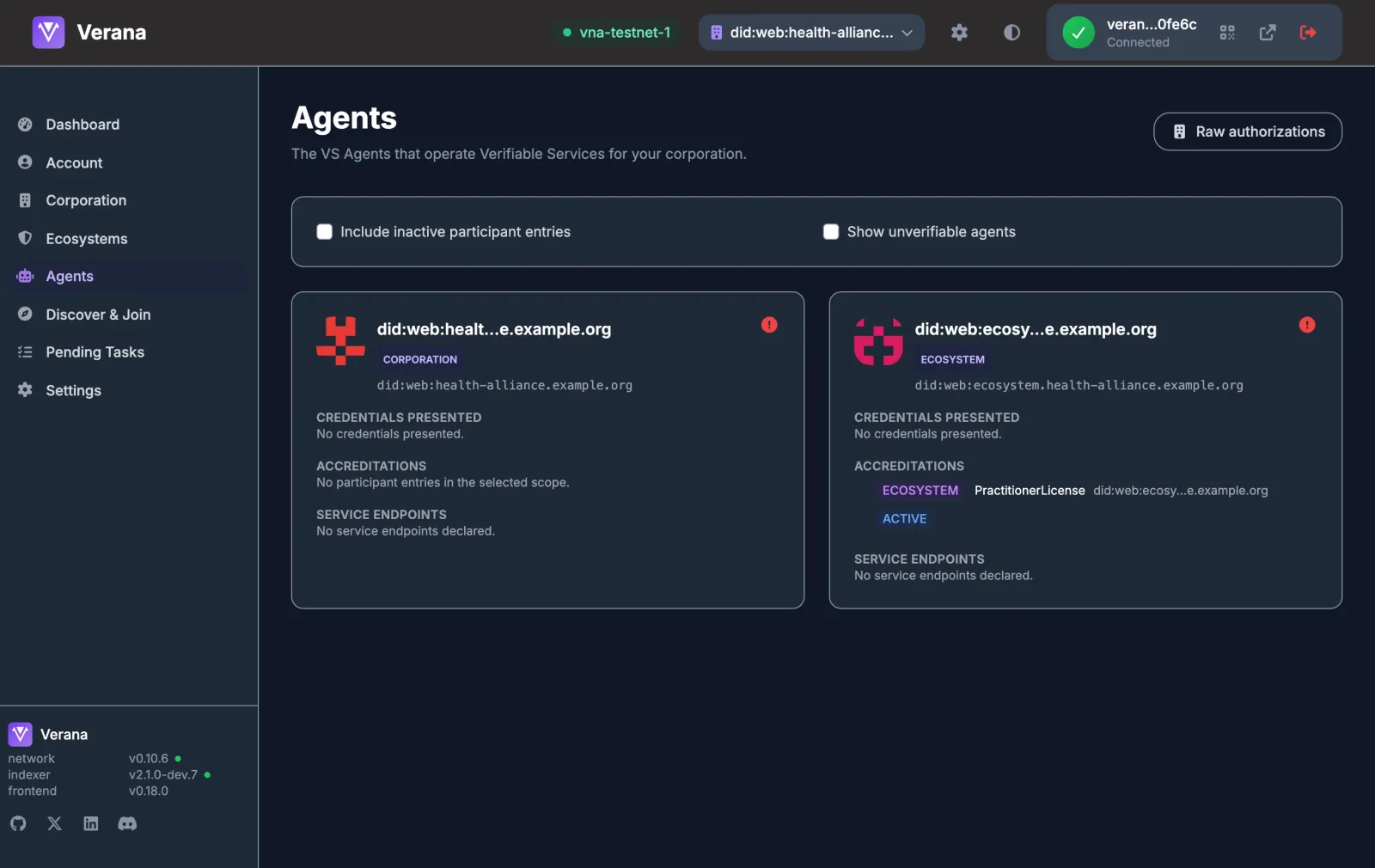 The Agents page