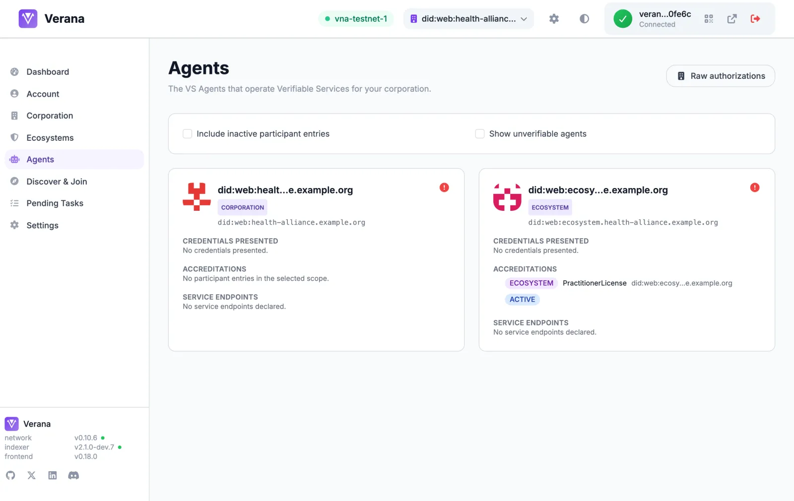 The Agents page