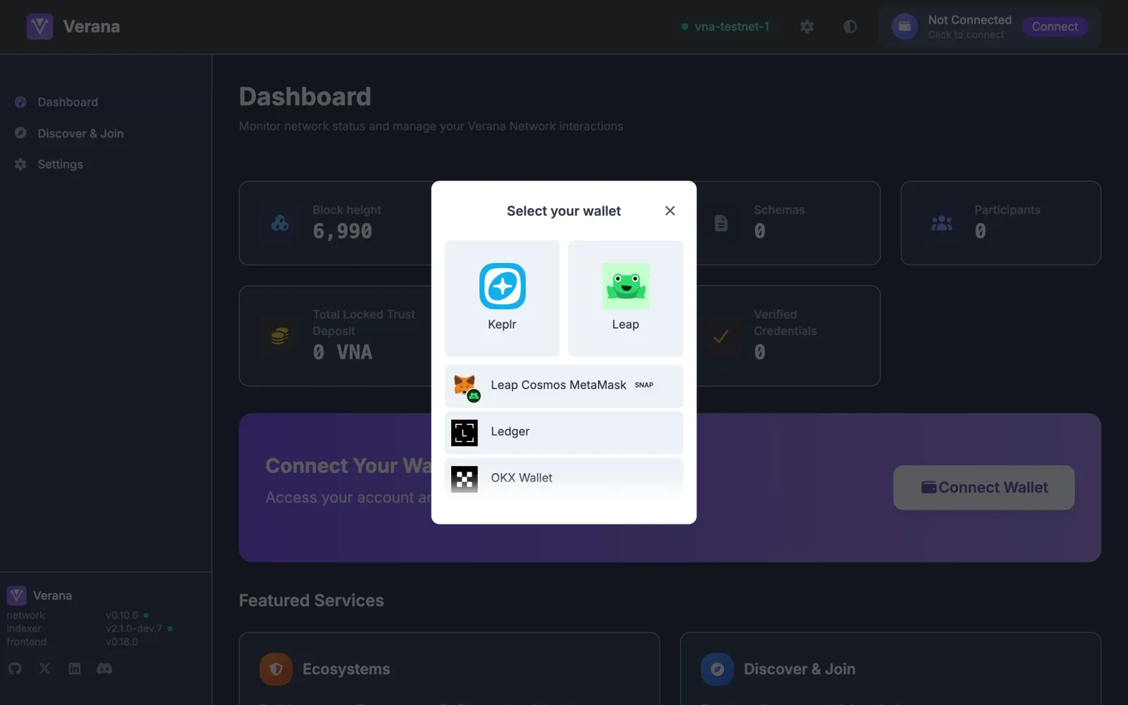 The wallet selection dialog