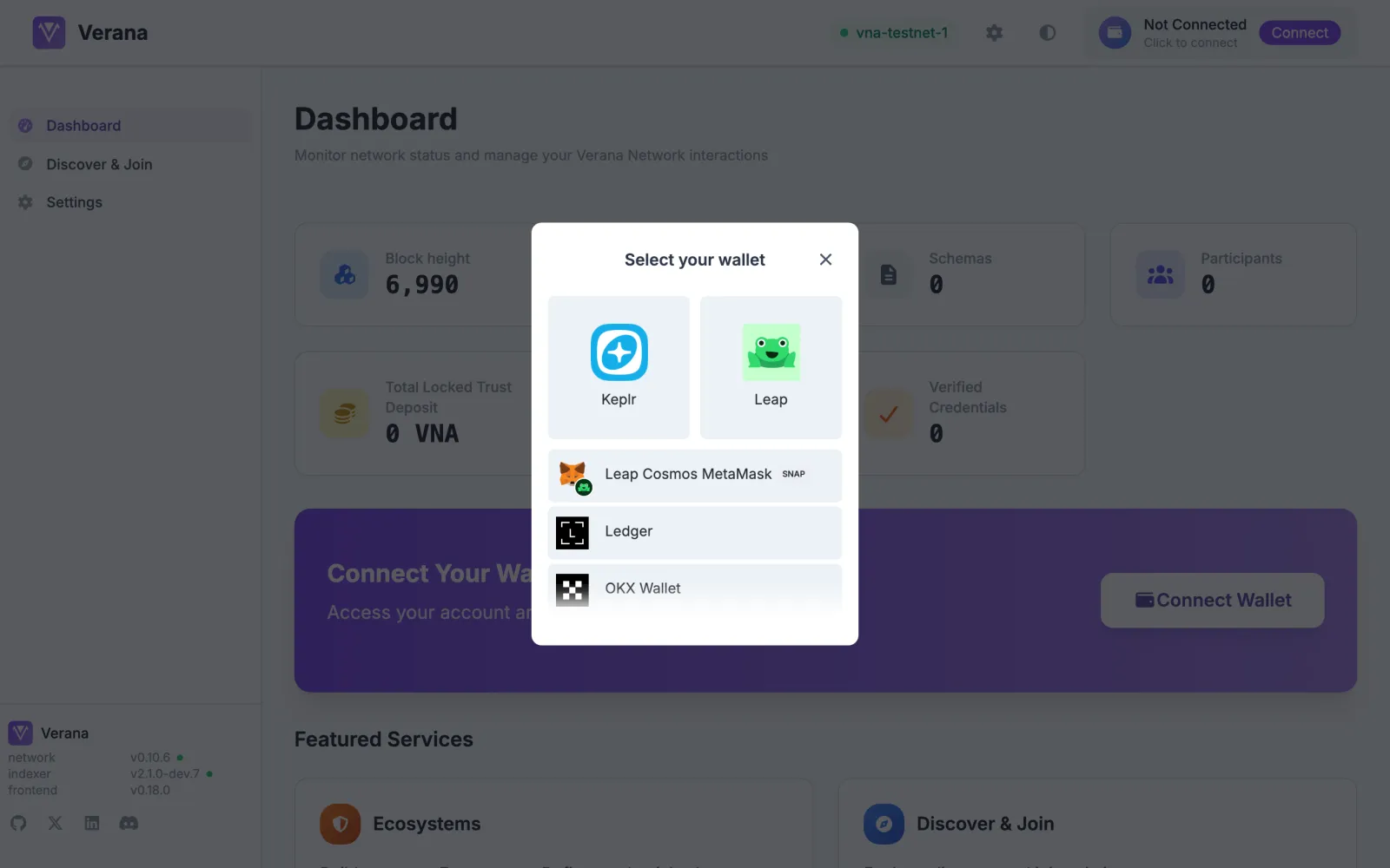 The wallet selection dialog