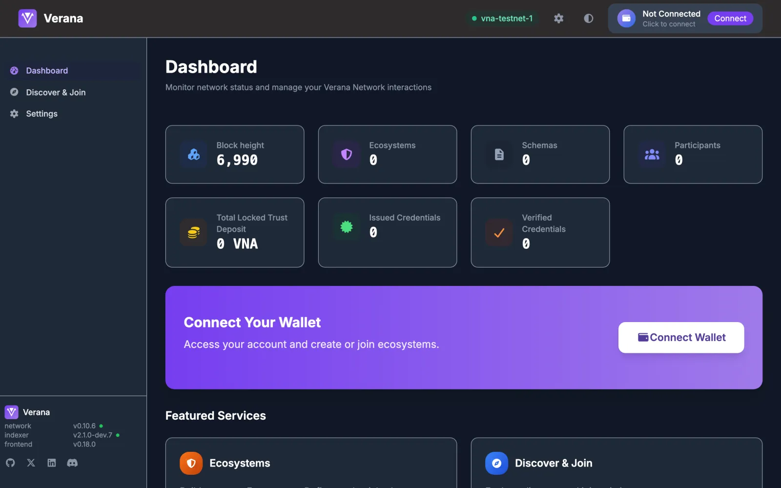 The dashboard before a wallet is connected