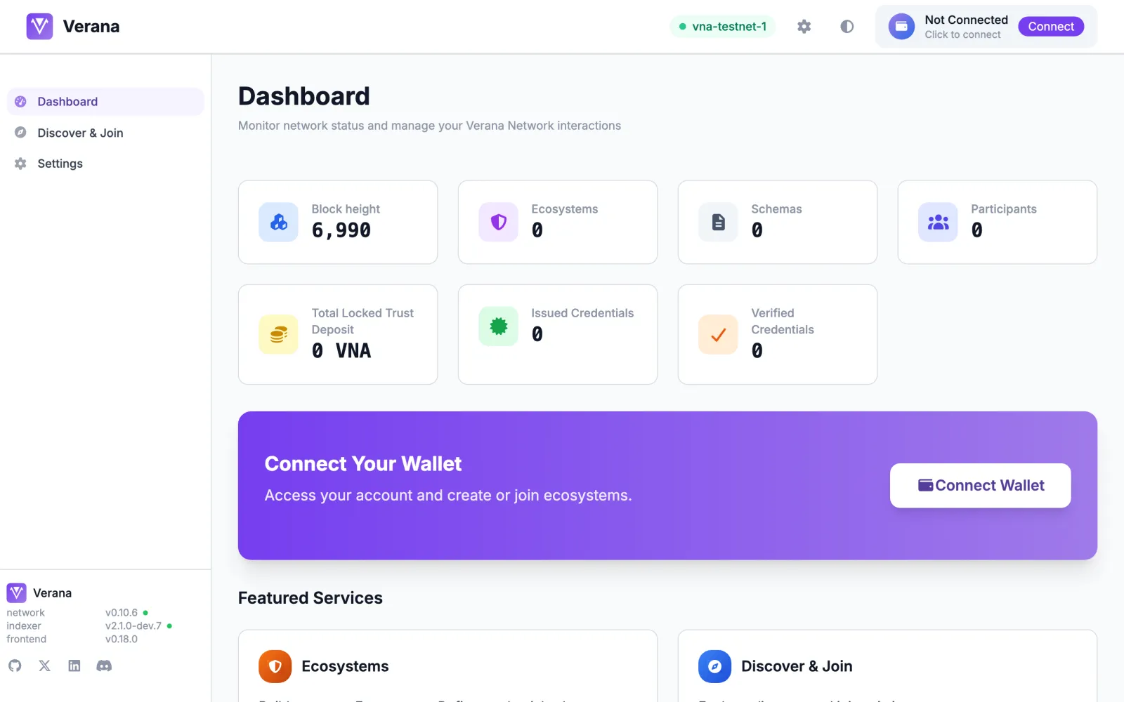 The dashboard before a wallet is connected